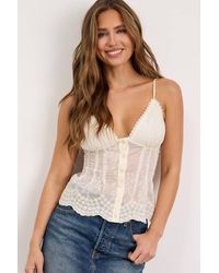 Lulus - Emily Cream Embroidered Button-Up Cami Top - Lyst