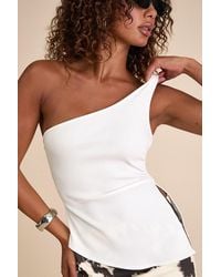 Lulus - Jenima Ribbed Knit One-Shoulder Tank Top - Lyst
