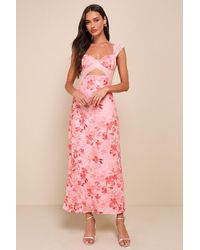 Lulus - Endlessly Cute Floral Mesh Cutout Lace Bustier Maxi Dress - Lyst