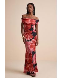 Lulus - Dunia Floral Print Mesh Off-The-Shoulder Maxi Dress - Lyst
