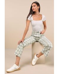 Lulus - Modish Behavior Cream And Plaid Corduroy High-Rise Pants - Lyst