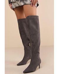 Lulus - Tierny Charcoal Suede Pointed-Toe Over-The-Knee Boots - Lyst