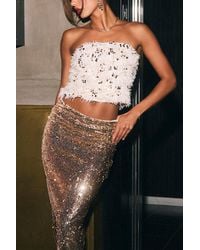 Lulus - Dazzling Sense And Sequin Fringe Strapless Crop Top - Lyst