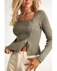 Lulus - Modern Status Sage Ribbed Asymmetrical Button-Front Sweater Top - Lyst