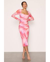 Lulus - Sola Multi Abstract Print Mesh Midi Dress - Lyst