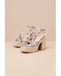 Lulus - Thomasin Multi Tropical Print Platform High Heel Sandals - Lyst