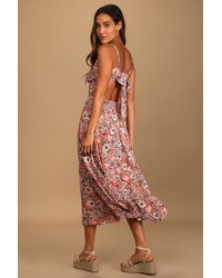 Lulus - Ties With You Rose Floral Print Tie-Back Midi Dress - Lyst