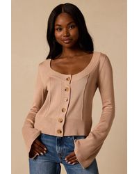 Lulus - Bastian Camel Button-Front Cardigan Sweater Top - Lyst