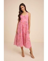 Lulus - Nisha Floral Organza Halter Midi Dress - Lyst
