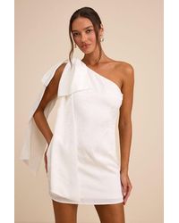 Lulus - Jayda Satin Jacquard One-Shoulder Sash Mini Dress - Lyst