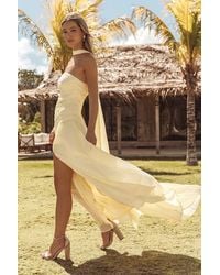 Lulus - Nellie Pleated Maxi Dress And Scarf Set - Lyst