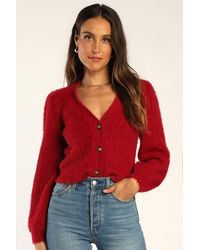 Lulus - Cozy Touch Eyelash Knit Button-Up Cardigan Sweater - Lyst