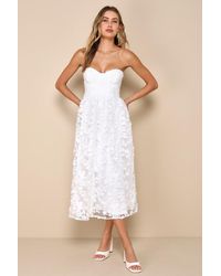 Lulus - Quite Perfect Floral Embroidered Strapless Midi Dress - Lyst