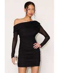 Lulus - Darla Mesh One-Shoulder Long Sleeve Mini Dress - Lyst