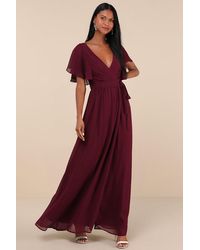 Lulus - Convincing Grace Flutter Sleeve Wrap Maxi Dress - Lyst
