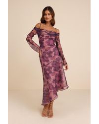 Lulus - Pia Floral Asymmetrical Midi Dress - Lyst