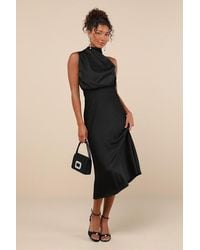 Lulus - Distinctive Charm Satin Asymmetrical Midi Dress - Lyst