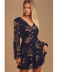 Lulus - Always Yours Floral Print Long Sleeve Skater Dress - Lyst