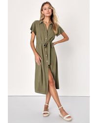 Lulus - Italian Summer Linen Button-Up Short Sleeve Dress - Lyst