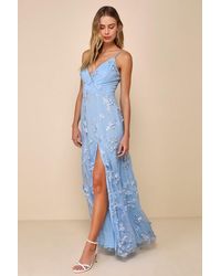 Lulus - Rare Presence Powder 3D Floral Surplice Maxi Dress - Lyst