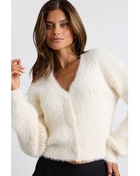 Lulus - Colby Eyelash Knit Button-Front Cardigan Sweater - Lyst