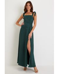 Lulus - Made To Be Adored Hunter Satin Tie-Strap Maxi Dress - Lyst