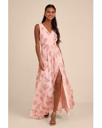 Lulus - Heavenly Hues Blush Floral Surplice Maxi Dress - Lyst