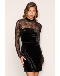 Lulus - Avalia Velvet Lace Mock Neck Mini Dress - Lyst