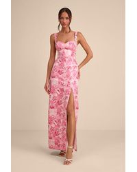 Lulus - Demina Floral Jacquard Bustier Maxi Dress - Lyst