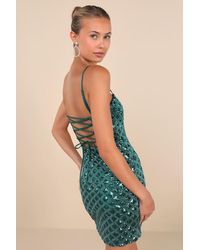 Lulus - Shimmering Vibes Lurex Sequin Lace-Up Mini Dress - Lyst