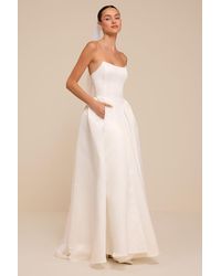 Lulus - Jade Satin Bustier Lace-Up Maxi Dress - Lyst