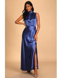 Lulus - Classic Elegance Satin Sleeveless Mock Neck Maxi Dress - Lyst