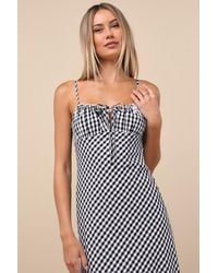 Nia - Kris Gingham Sleeveless Midi Dress - Lyst