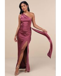 Lulus - Signature Elegance Satin One-Shoulder Maxi Dress - Lyst