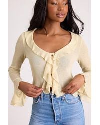 Lulus - Casley Ruffled Button-Front Sweater Knit Top - Lyst