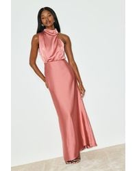 Lulus - Distinctive Charm Rose Satin Asymmetrical Maxi Dress - Lyst