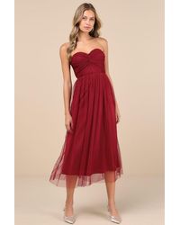 Lulus - Perfect Whimsy Mesh Strapless Midi Dress - Lyst