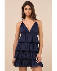 Lulus - The Party's Tier Organza Tiered Backless Mini Dress - Lyst