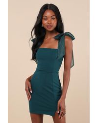 Lulus - Beaming Perfection Emerald Beaded Organza Tie-Strap Mini Dress - Lyst