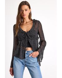 Lulus - Laelia Polka Dot Sheer Tie-Front Long Sleeve Top - Lyst