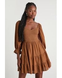 Lulus - Charming Afternoon Gingham Balloon Sleeve Mini Dress - Lyst