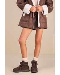 Matisse - Matterhorn Chocolate Suede Faux Fur Lace-Up Platform Booties - Lyst