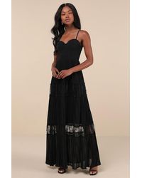 Lulus - Stunning Rsvp Pleated Lace Sleeveless Bustier Maxi Dress - Lyst