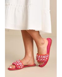 Jessica Simpson - Brennara Bright Orchid Woven Rhinestone Slide Sandals - Lyst
