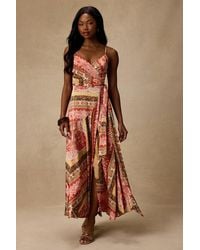 Lulus - Cerina Multi Boho Print Satin Wrap Maxi Dress - Lyst