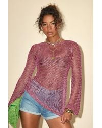 Lulus - Kahele Shiny Sheer Open-Knit Long Sleeve Tunic Top - Lyst
