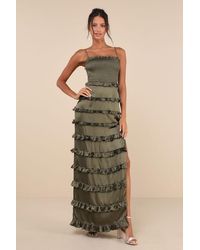 Lulus - Sincerely Fabulous Satin Smocked Ruffled Maxi Dress - Lyst