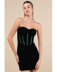 Lulus - Poised Favorite Emerald Velvet Bustier Strapless Mini Dress - Lyst