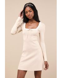 Lulus - Definitely Sweet Scalloped Long Sleeve Mini Sweater Dress - Lyst
