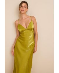 Lulus - Alaia Chartreuse Satin Backless Midi Dress - Lyst